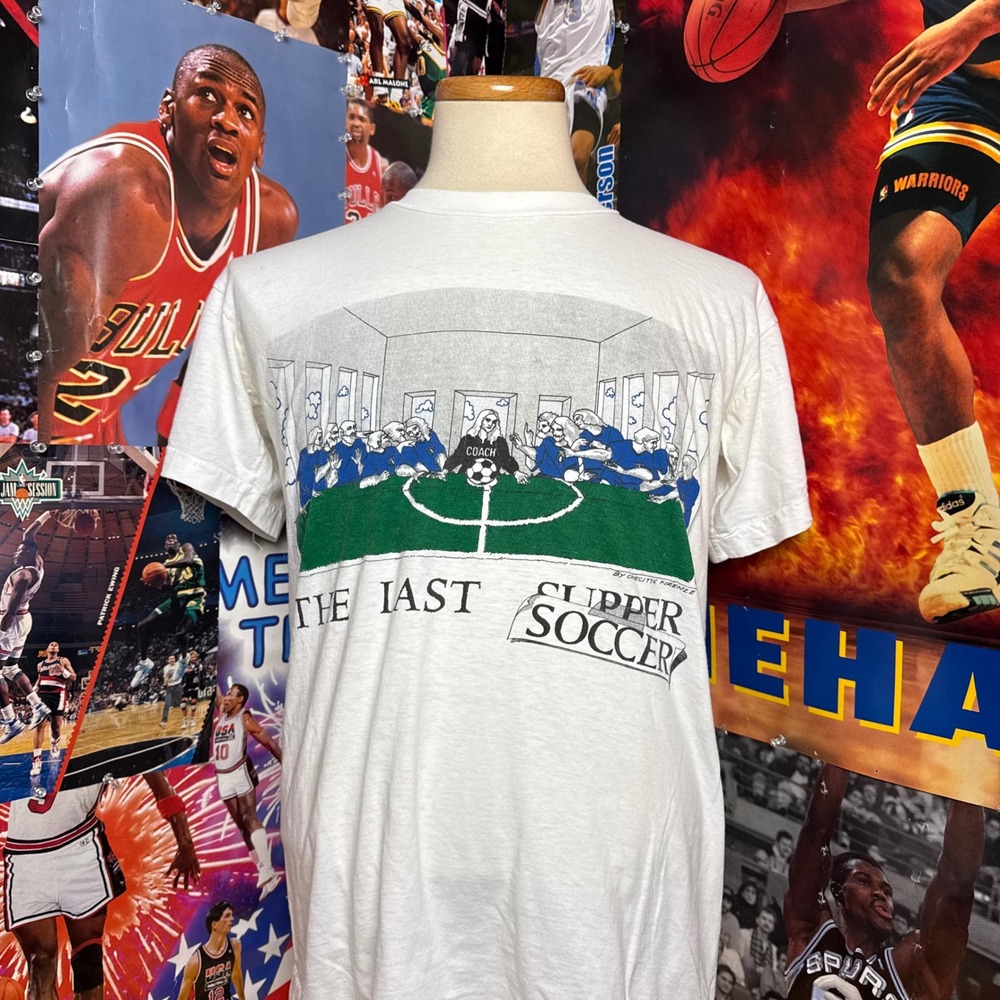 Vintage 80s The Last Supper Italy Soccer Futbol World Cup T-Shirt Sz Large - Picture 1 of 6